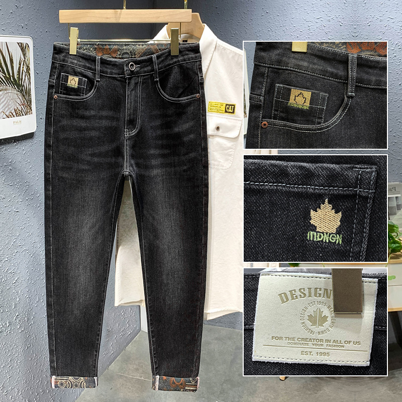 Pantalones vaqueros impresos de fondo completo Otoño e Invierno grueso simple estiramiento Pantalones rectos Venta caliente moda cómoda pantalones casuales de los hombres