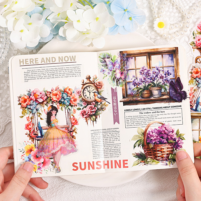 Serie de flores elegantes de aceite especial y papel pegatinas de acuarela diy diario material pegatinas de flores de plantas retro