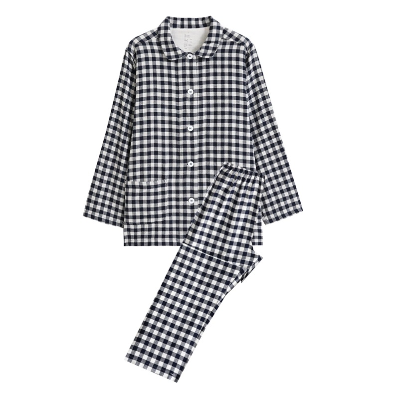 無印綿二重糸パジャマ男性女性春夏日本式良品無側縫い綿家庭服薄手