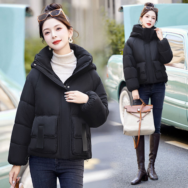 sieviešu īss korejiešu 2024. gada ziemas apģērbs, jauna brīva kokvilnas maza un bieza maizes jaka, moderna dūnu jaka_voghion.com