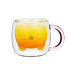 Cute cat shape Creative double -layer glass with pink handle animal shape milk fruit juice cup round