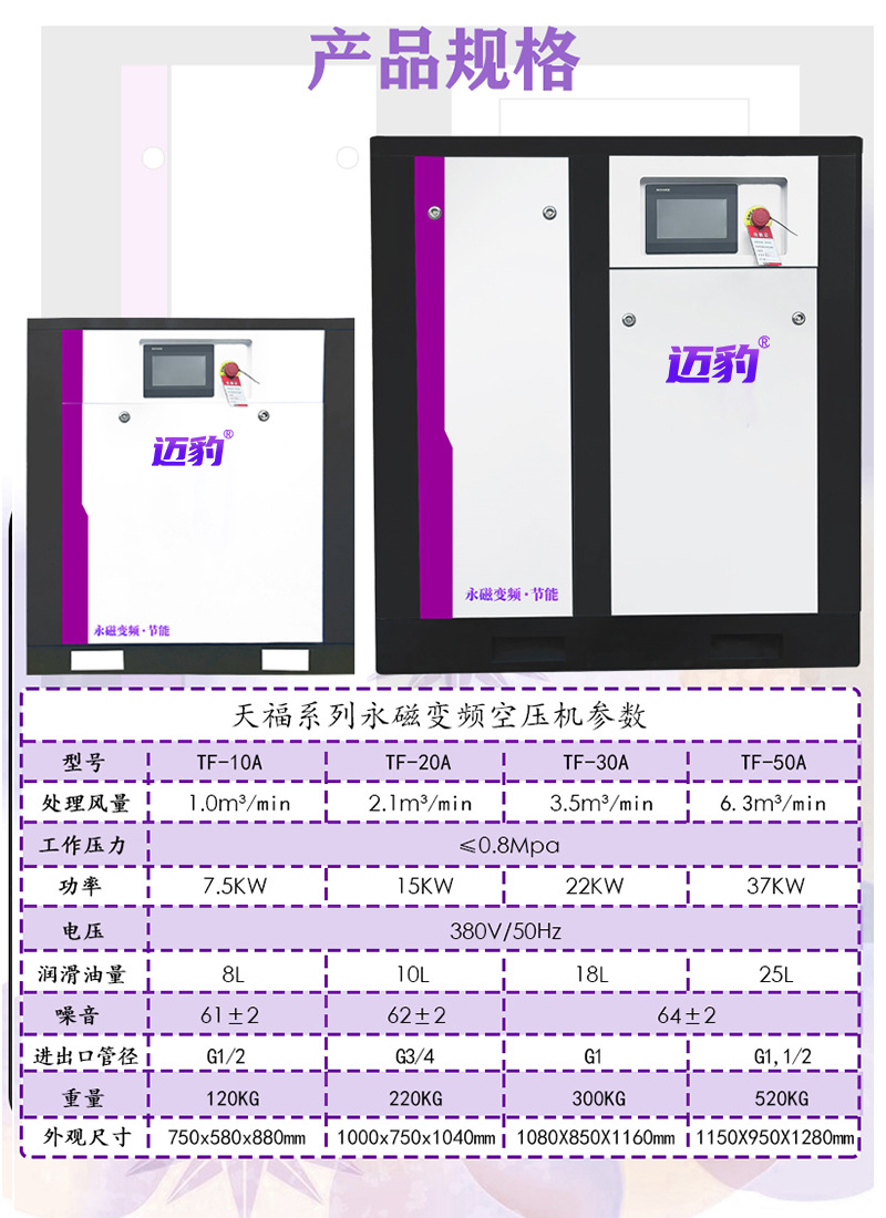 Air Compressor Permanent Magnet Variable Frequency Energy-Saving Screw Air Compressor Maibao Tianfu Series