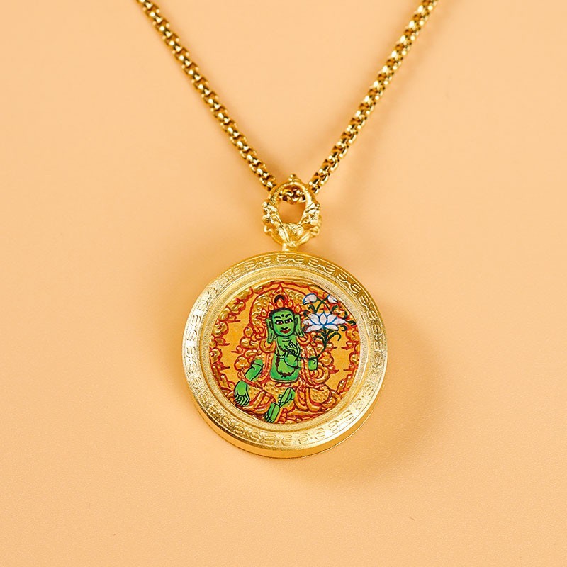 티베트 REGONG 순수한 손으로 그린 THANGKA ZODIAC YELLOW GOD OF WEALTH EIGHT PATRON GOD MANJUSRI BODHISATTVA BUMING BUDDHA PENDANT