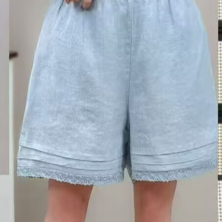 2026夏季新款亚麻森女系棉花边阔腿裤宽松显瘦休闲裤女25207