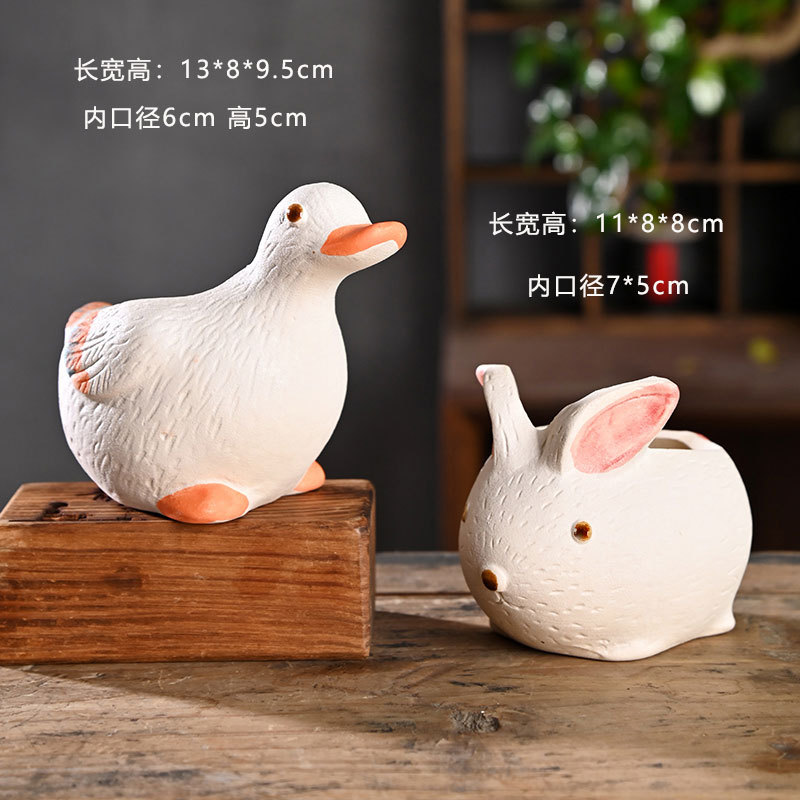 Dibujos animados creativos animalitos carnosos maceta cerámica para el hogar arcilla de cerámica especial para el hogar olla de control de raíces de cerámica gruesa venta de liquidación especial al por mayor