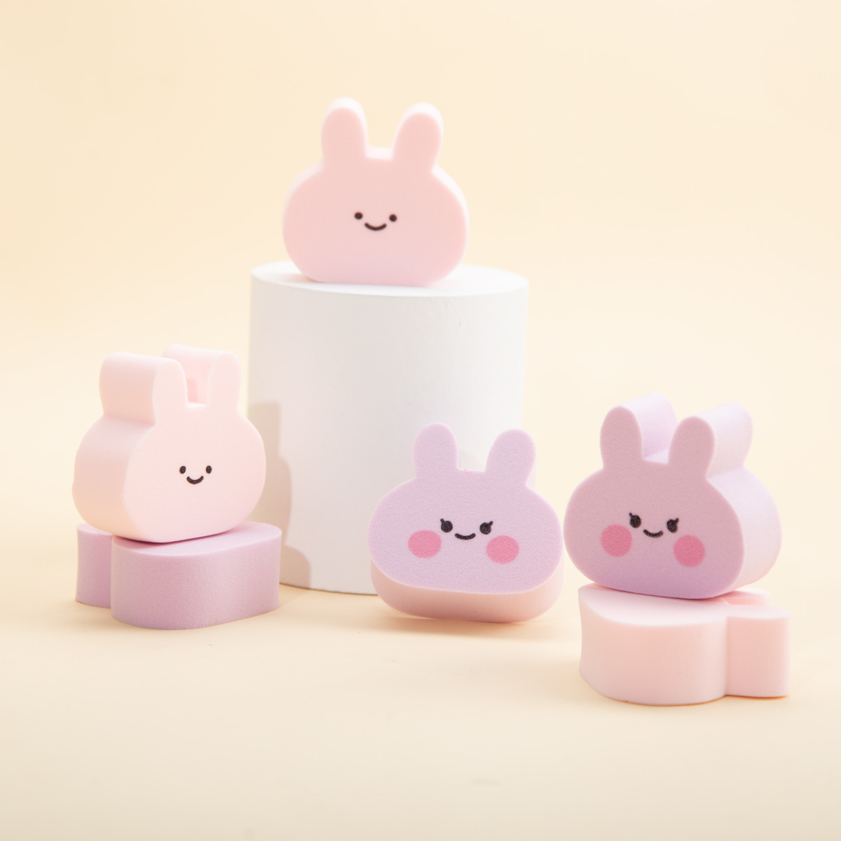 Nuevo conejito mojado y seco esponja puff maquillaje facial belleza herramientas Rosa 6 puff bolsas al por mayor