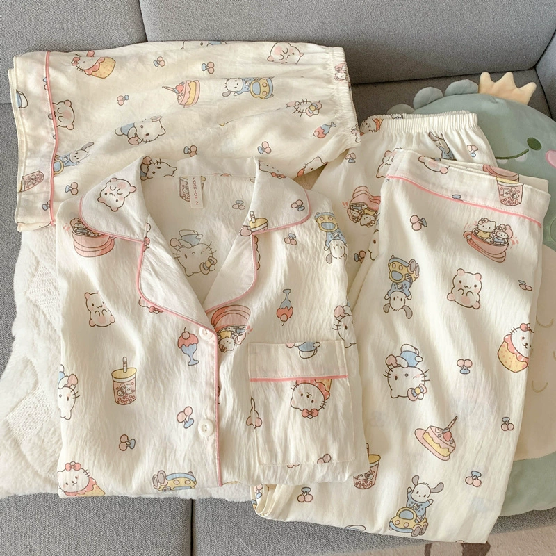Комплект пижам Hello Kitty, японский хлопок, короткий рукав, 3 предмета, летняя пижама