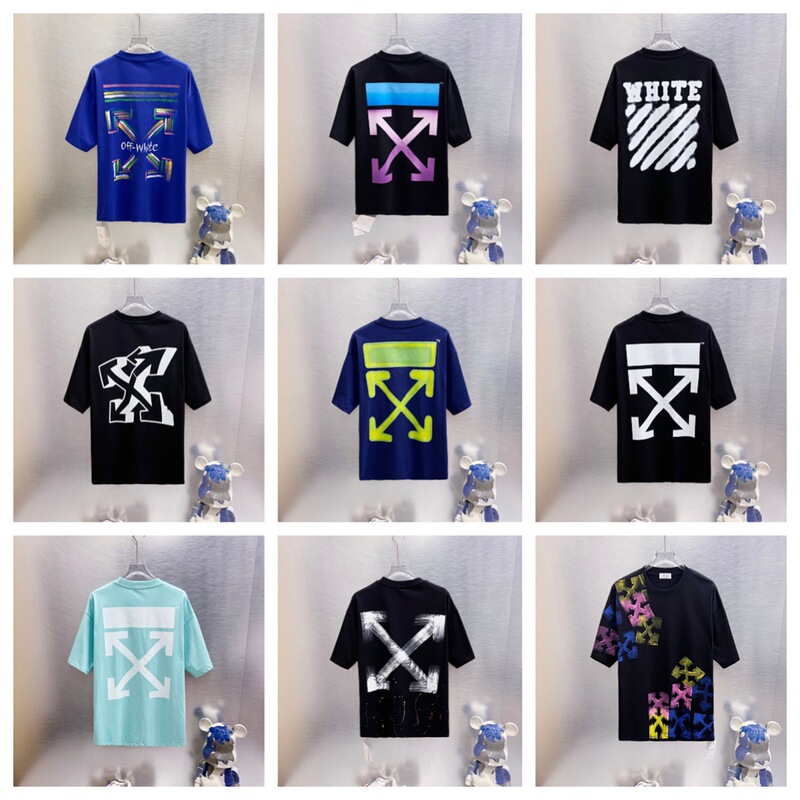 2026 Spring/Summer New Ow Ink Splash Graffiti Arrow Pattern Round Neck Pullover Short Sleeve Unisex One Piece Wholesale