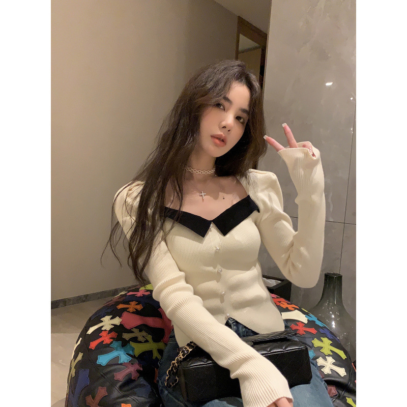 邱肉瑶 新款拼色毛衣套头修身型小个子休闲显瘦加厚打底针织衫女|undefined
