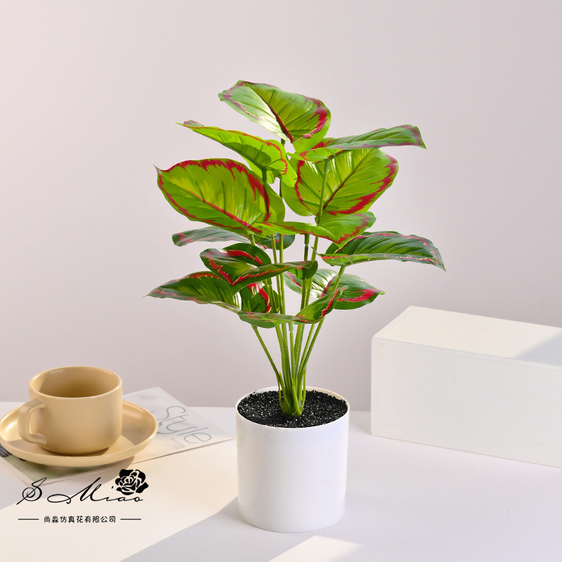Plantas verdes de 12 hojas, plantas en macetas de simulación, flores artificiales, decoración de estudio fotográfico para el hogar creativo, plantas verdes artificiales, bonsai de simulación