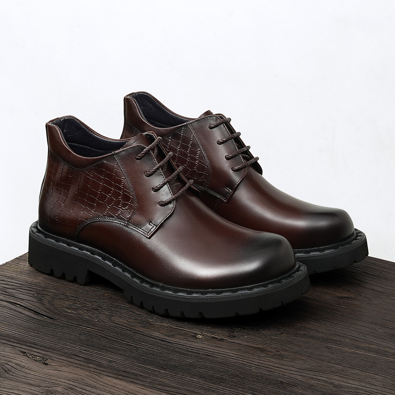 Retro Casual Business Men's Boots British Texture Crocodile Pattern Stitching Genuine Leather Winter Large Toe Thick Sole New Boots
