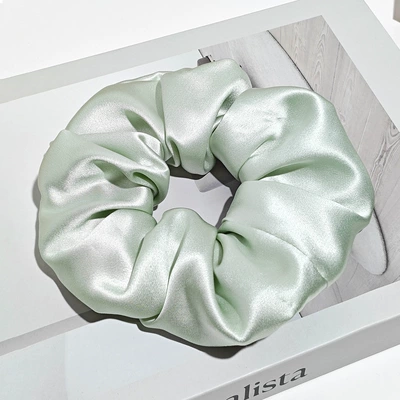 Saç üçün rezinlər: Women 100% Mulberry Silk Scrunchie - 30mm-6cm-hair-tie-light-fruit-green