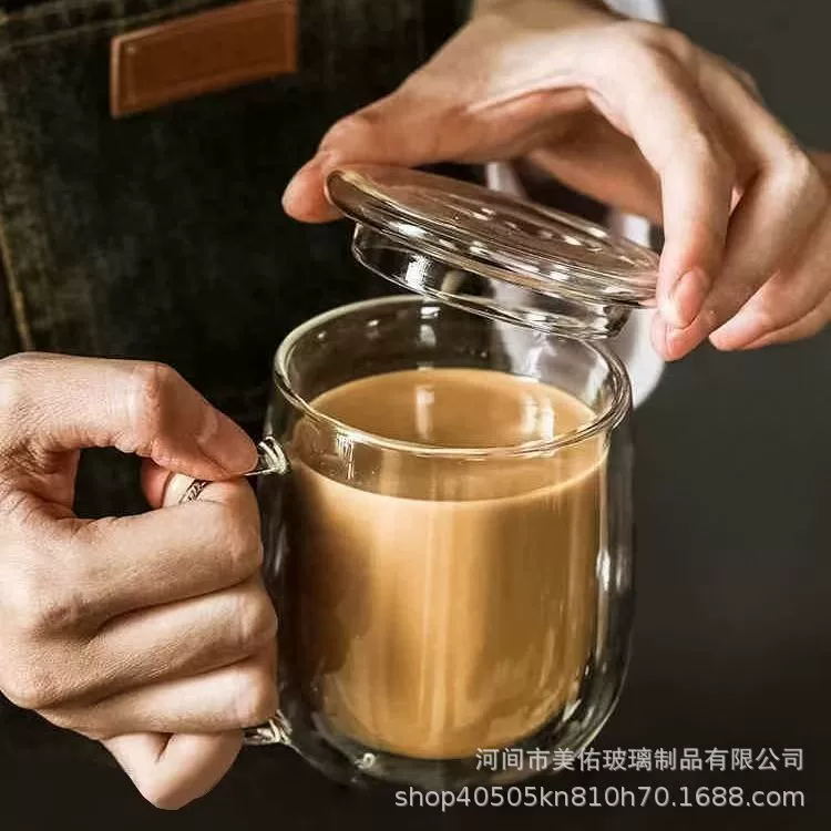 Двойная теплоизоляционная стеклянная чашка для домашнего использования с чашкой для чая с высокой стоимостью ручки