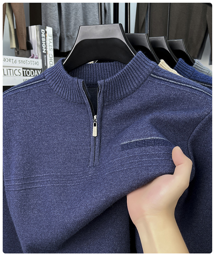 Otoño y invierno nuevo hombre medio cuello cremallera camiseta de punto de moda casual calentamiento suéter de manga larga camiseta de punto