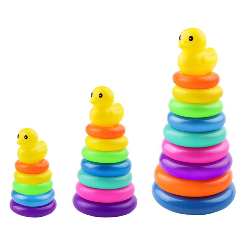 Игрушки для киосков оптом ночной рынок дренаж детские развивающие радужные башни воротник маленькая Желтая утка укладка музыкальные детские игрушки