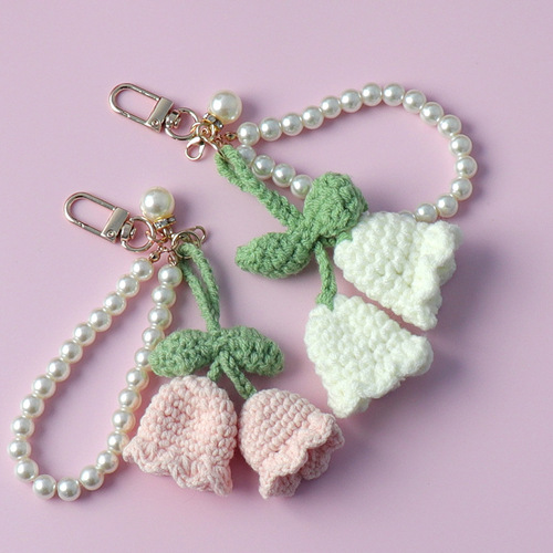 High-quality bellflower pendant, cute forest style finished handmade knitting bag keychain hanging decoration hook weaving 