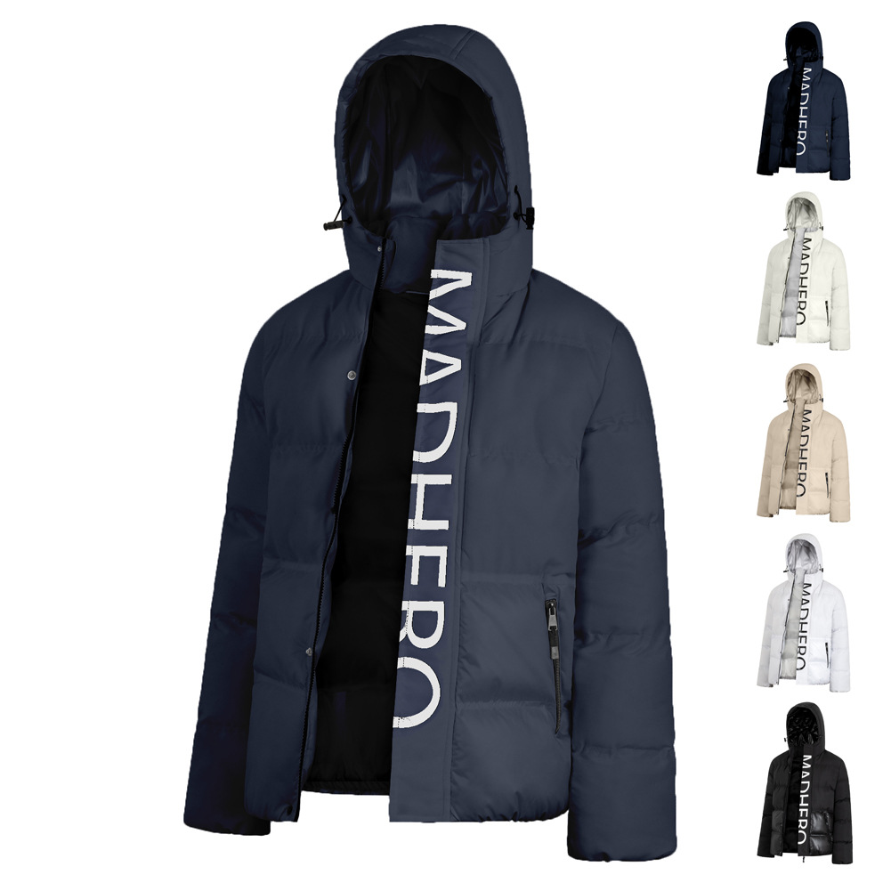 Amazon Abrigo acolchado de algodón para hombres con capucha impreso suelto de mediana edad Nuevo Abrigo acolchado de algodón para hombres más tamaño