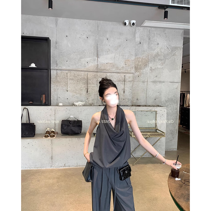 Ouyang Laolianqianfeng カジュアルパンツ レディース 夏 薄手 ワイドレッグパンツ ハイウエスト フロアレングスパンツ ルーズストレートパンツ|undefined