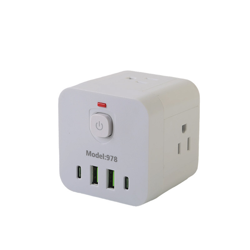 Rubik Cubo de conexión de estilo americano estándar americano 2USB + 2Type-c caja neutral paquete blanco y negro con luz bicolor