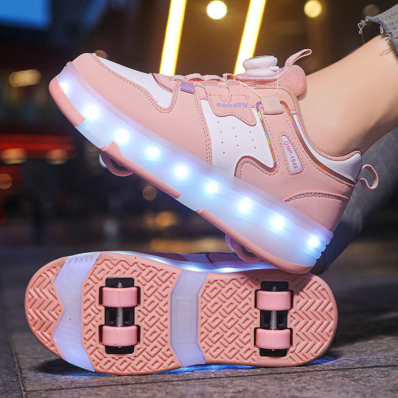 Four-Wheel Heelys Shoes Wholesale Rechargeable Luminous Wheel Shoes Men's and Women's Children's Skates Eight-Wheel Adult Roller Shoes Factory