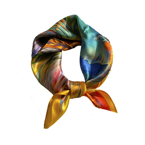 Yellow silk scarf for women, versatile spring and autumn small square scarf, western style decorative mulberry silk antique style small scarf
