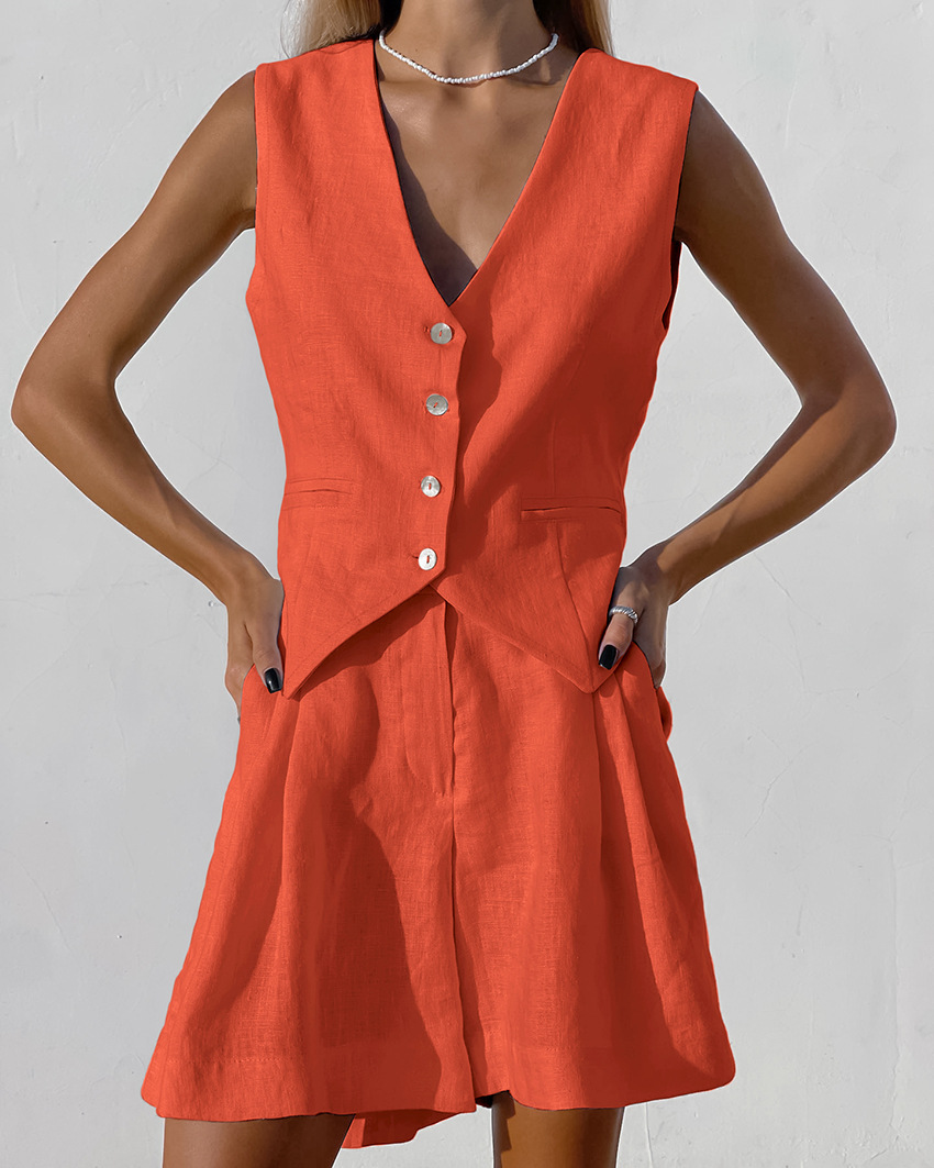 238g Weight Sleeveless Sleeve Length Cotton Fabric Type Pant Co-ord Set Sets Type 2 Pieces Set Quantity Holiday, Daily Occasion V Neck Neckline Regular Fit Fit Type Solid Color Pattern Summer Season Women's Gender Streetwear Style Holiday Daily Women's Streetwear Solid Color Cotton Pant Co-ord Set Shorts Sets 14