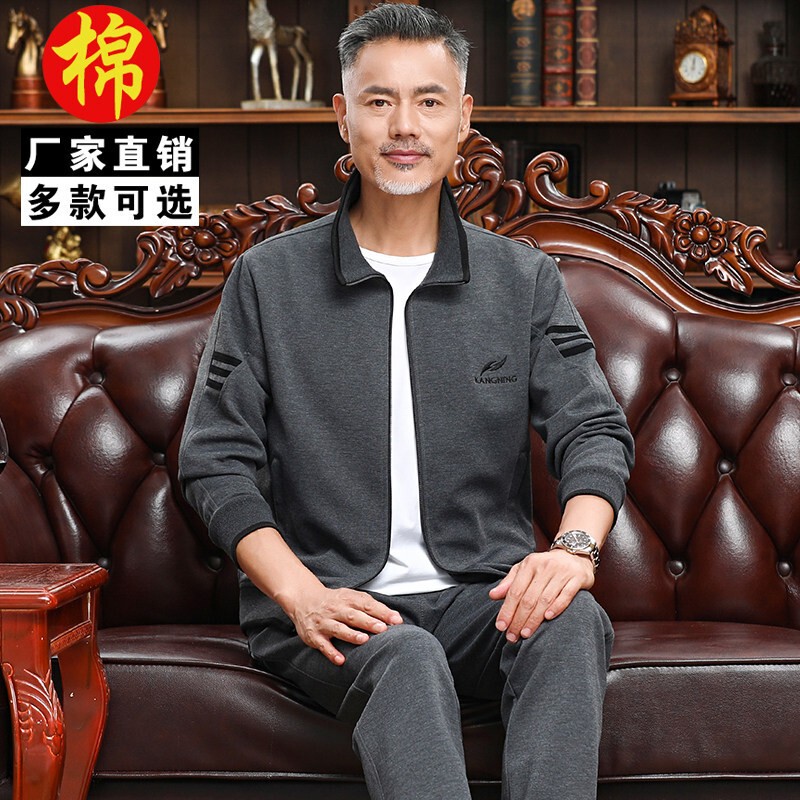 Middle-Aged and Elderly Men's Sports Suit, New Spring and Autumn Style, Casual Wear for Dad, Large Size, Long-Sleeved Top and Long Pants Two-Piece Set Middle-Aged and Elderly Men's Sports Suit, New Spring and Autumn Style, Casual Wear for Dad, Large Size, Long-Sleeved Top and Long Pants Two-Piece Set