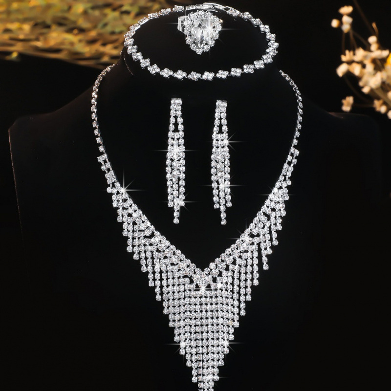 heiße Halskette Set Braut Halskette Ohrringe Zirkon Schmuck Bankett Party Schmuck Set_voghion.com