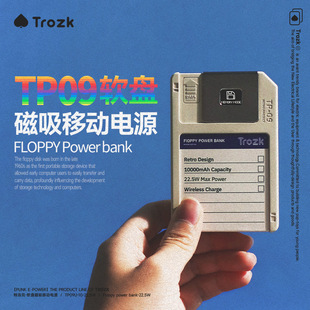 Trock Floppy Disk Magnetic Wireless Power Bank Fast Charging with Storage USB Flash Drive Portable Power Bank Suitable for Apple