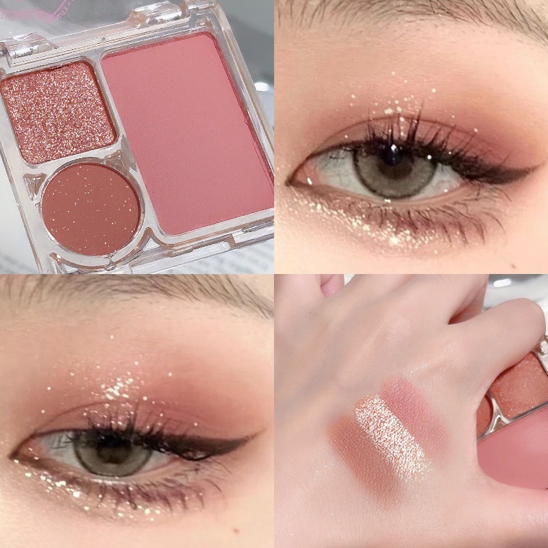 Misslara new three-color mini eye shadow plate matte pearlescent easy vignetting eye shadow plate gray pink delicate makeup