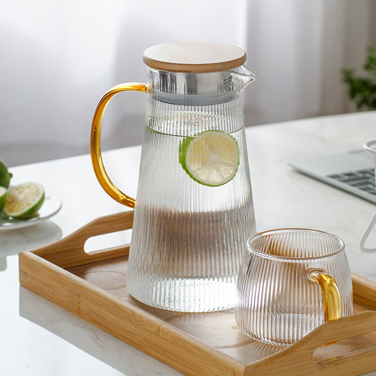 New Vertical Striped Transparent Glass Water Kettle High Borosilicate Cold Water Kettle Summer Large Capacity Juice Lemon