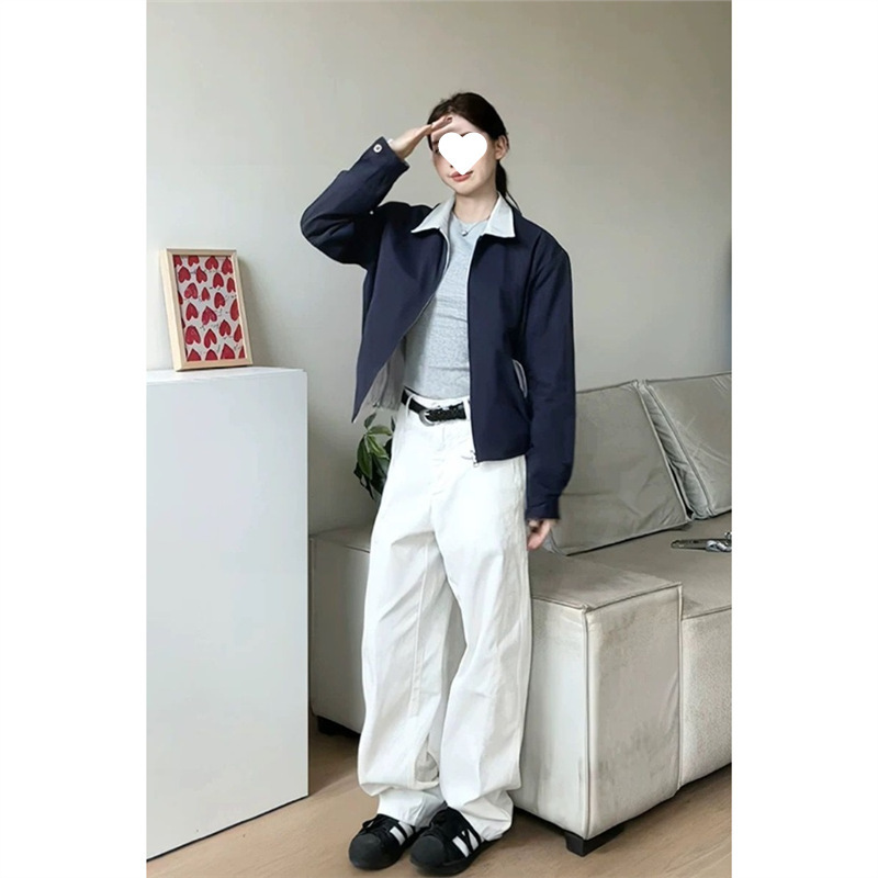 Korean Style Reversible Striped Jacket for Women Spring and Autum 2025 New Style Super Nice Loose Zipper Cardigan Short Jacket