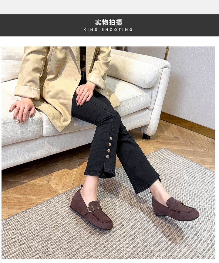 Giày lười nữ da lộn mũi tròn tăng chiều cao 5 cm phong cách Hàn Quốc — Khaki (toàn dải), Màu mơ (toàn dải), nâu sẫm chi tiết 14