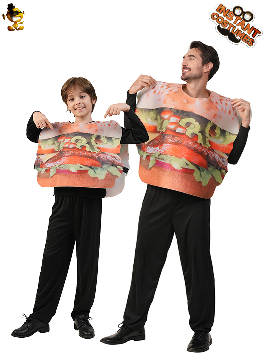 Halloween padres-hijos hamburguesas espectáculo de escenario vestido de baile de maquillaje cosplay papas fritas traje de juego de rol