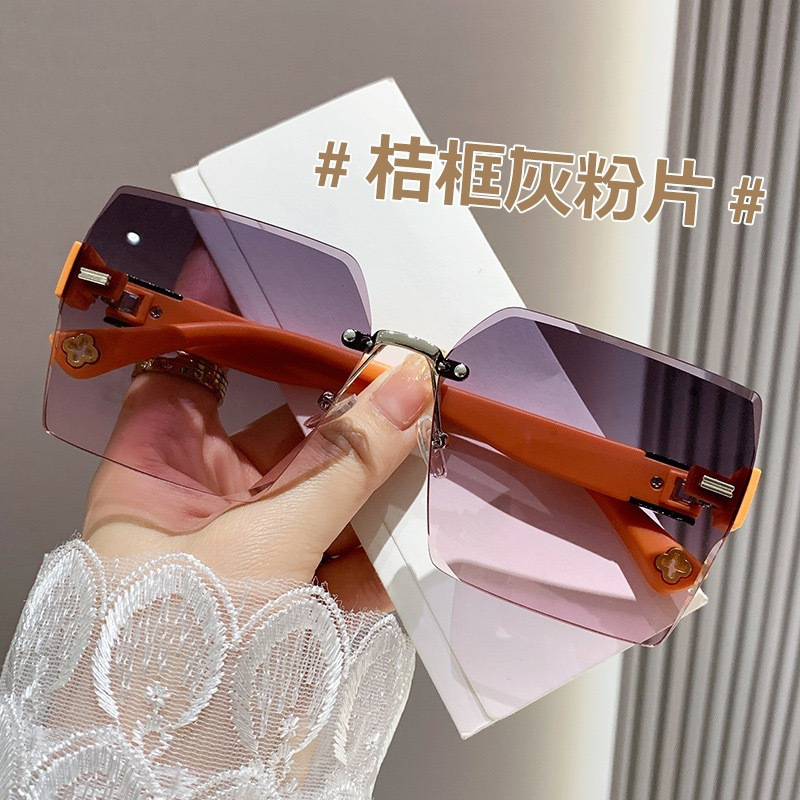 新商品フレームレス2色グラデーション高级感女性スタイル运転サングラスファッショントレンドディザトーンネット赤エッジサングラス|undefined