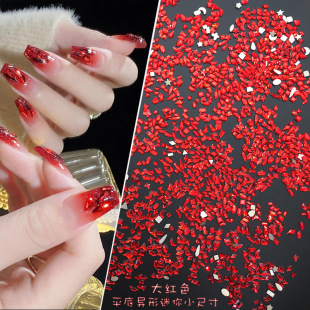 144 PCs flat-bottomed shaped big red glass nail drill New Year Chinese red nail nail DIY bridal nail jewelry