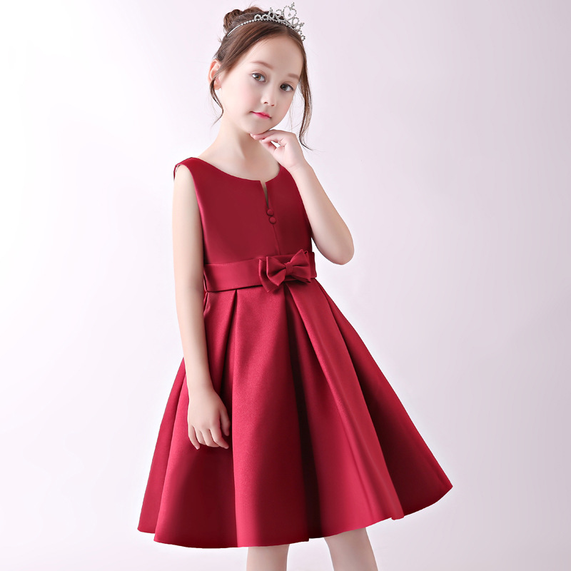 Princess Puff Sleeve Dress For Girls – Elegant Chiffon Flower Girl Gown, Birthday & Piano Recital Dress (Champagne, Burgundy)_voghion.com