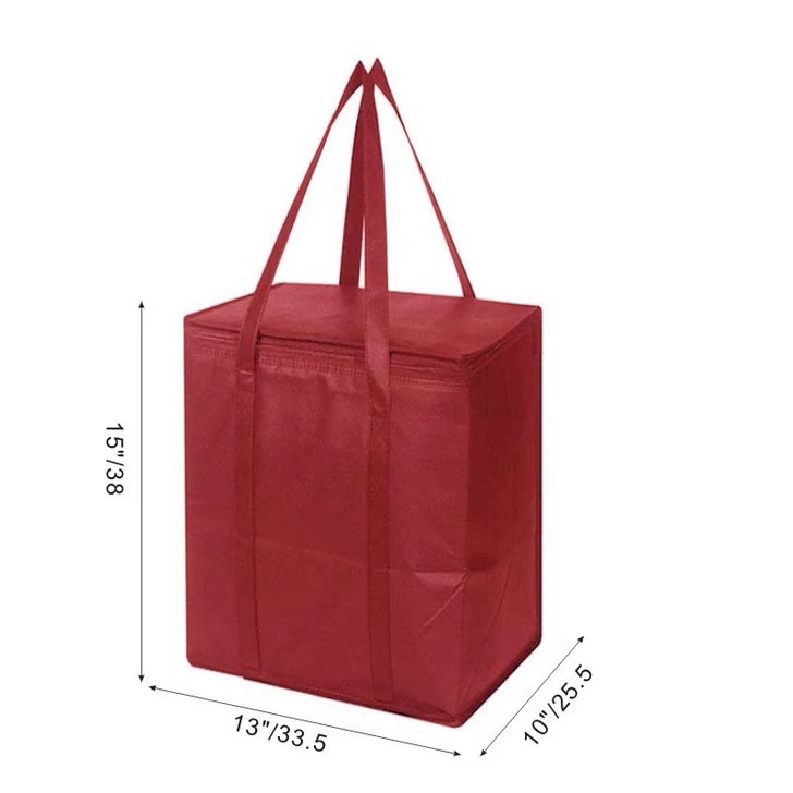 En stock Amazon conveniente bolso no tejido bolsa de vino tinto sólido engrosado caja completa de compras bolsa de picnic LOGO cambiado a grande