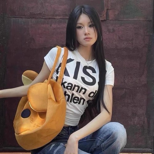 Karrram Japanese Y2K Letter Print T-Shirt Vintage 2000s Style Cut Top Harajuku