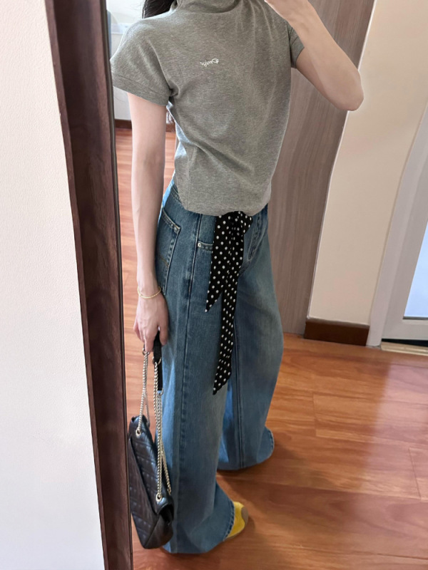 梨型身材蓝色直筒牛仔裤女秋季薄款胖妹妹mm高腰遮胯显瘦阔腿长裤|undefined