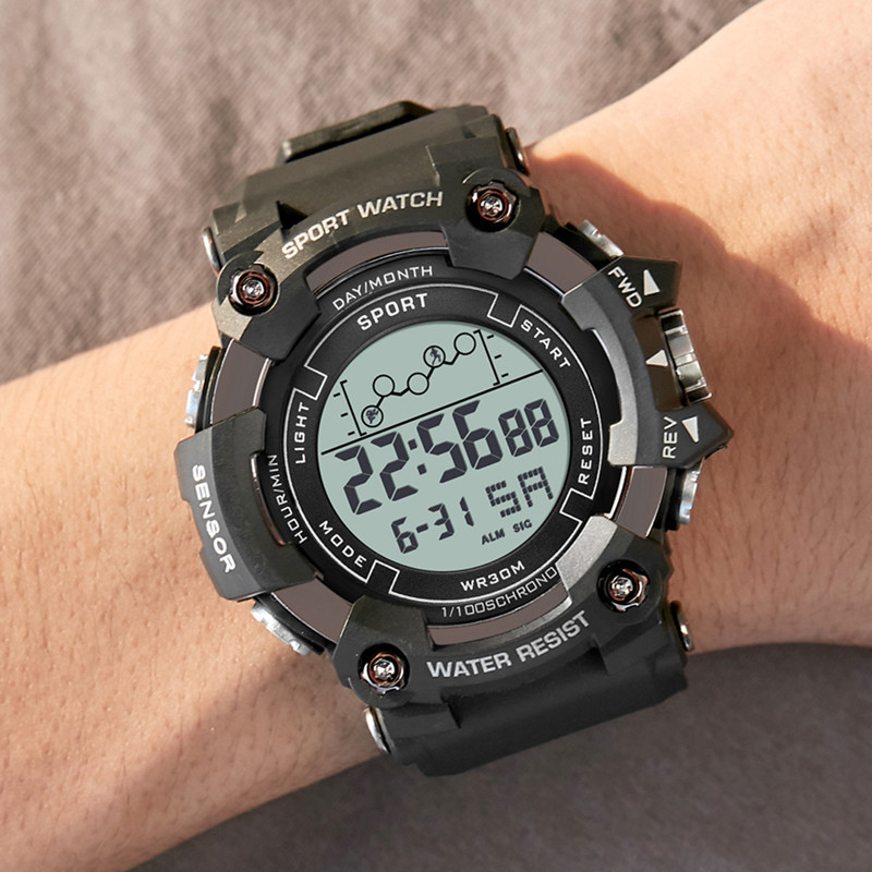 Cross-Border moda versátil multifuncional reloj electrónico tendencia de los deportes de los hombres gran dial LED reloj digital electrónico