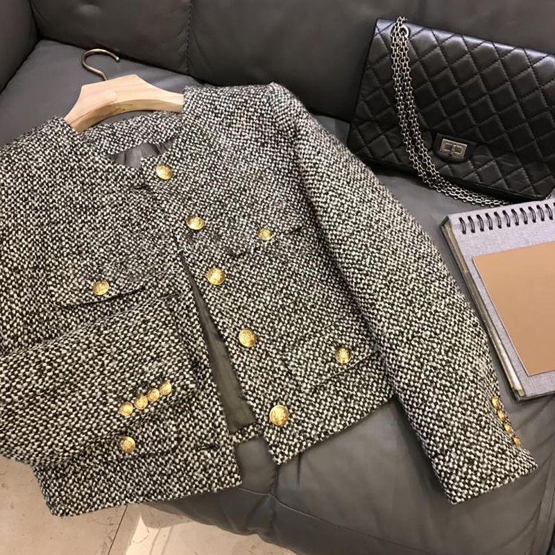 Plaid Tweed Style ~ Highly Recommended! Retro Green Tweed Woolen Short Outwear for Women 2024 Autumn and Winter New Style