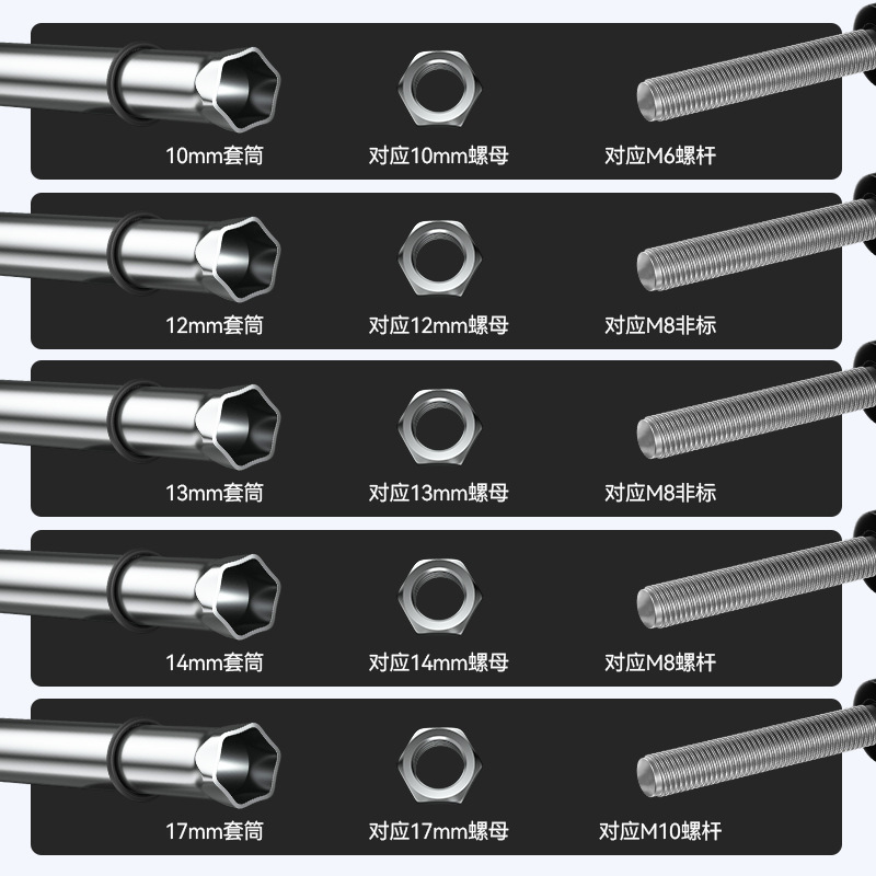 manga de ajuste de techo de quilla de acero ligero alta dureza 17mm alargada manga de ajuste de techo de madera hexagonal