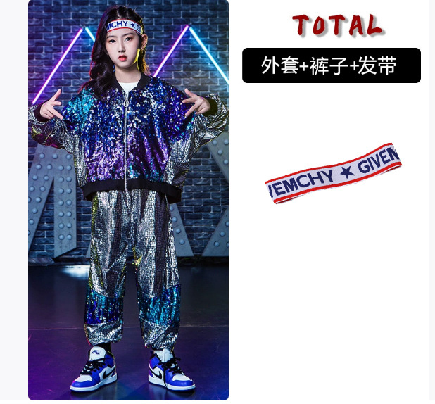 427银色亮片套装+蓝色星星发带