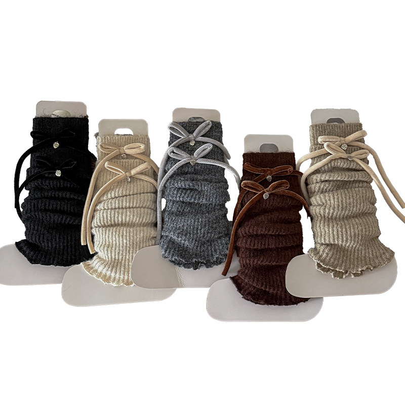 Scaldamuscoli Bootshang Calzini di cotone per donna Autunno e inverno Calzini con fiocco in pile Polsini spessi e caldi in lana Coprigambe per bambina_voghion.com