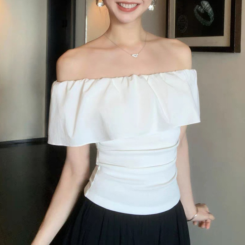 Pusumede1 Fugitive Girl Ruffled One-Shoulder Short-Sleeved T-Shirt Women's Beautiful and Chic Shirt Elegant Top Pusumede1 Fugitive Girl Ruffled One-Shoulder Short-Sleeved T-Shirt Women's Beautiful and Chic Shirt Elegant Top