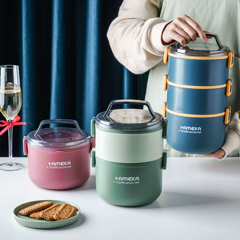 304 нержавеющая сталь изоляционные ланч-бокс круглая микроволновая печь теплоизоляционные ведра многослойный студенческий бенто-бокс двухслойный трехслойный