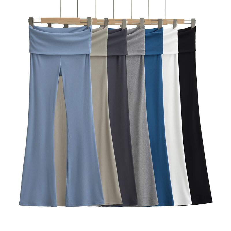Trendy Women's Spring Slim-Fit Flared Casual Pants with Elastic Waistband, Flattering and Versatile Ribbed Long Trousers Trendy Women's Spring Slim-Fit Flared Casual Pants with Elastic Waistband, Flattering and Versatile Ribbed Long Trousers