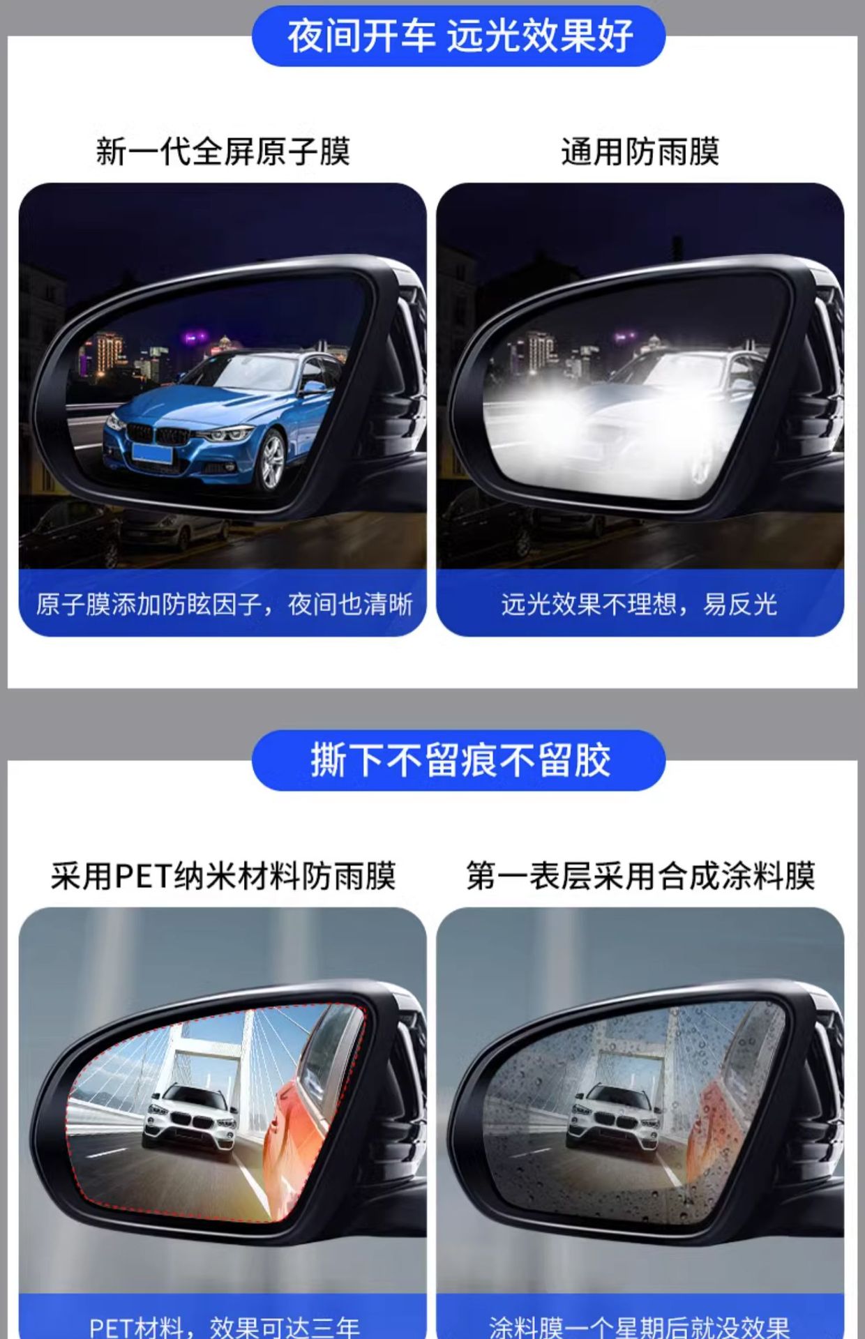 Car Rearview Mirror Anti-Rain Film Anti-Fog Waterproof Stickers