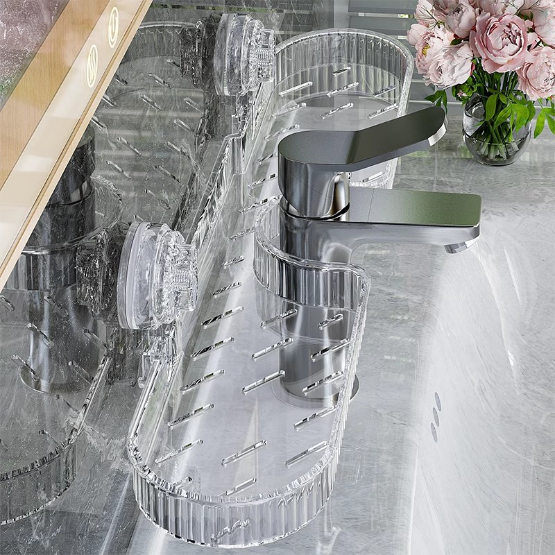 Suction Cup Sink Storage Rack, Sink Faucet, Washbasin Organizer, Bathroom Vanity, Light Luxury Style